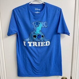 Disney Stitch I Tried Graphic T-Shirt S Blue Short Sleeve Unisex Tee Cute
